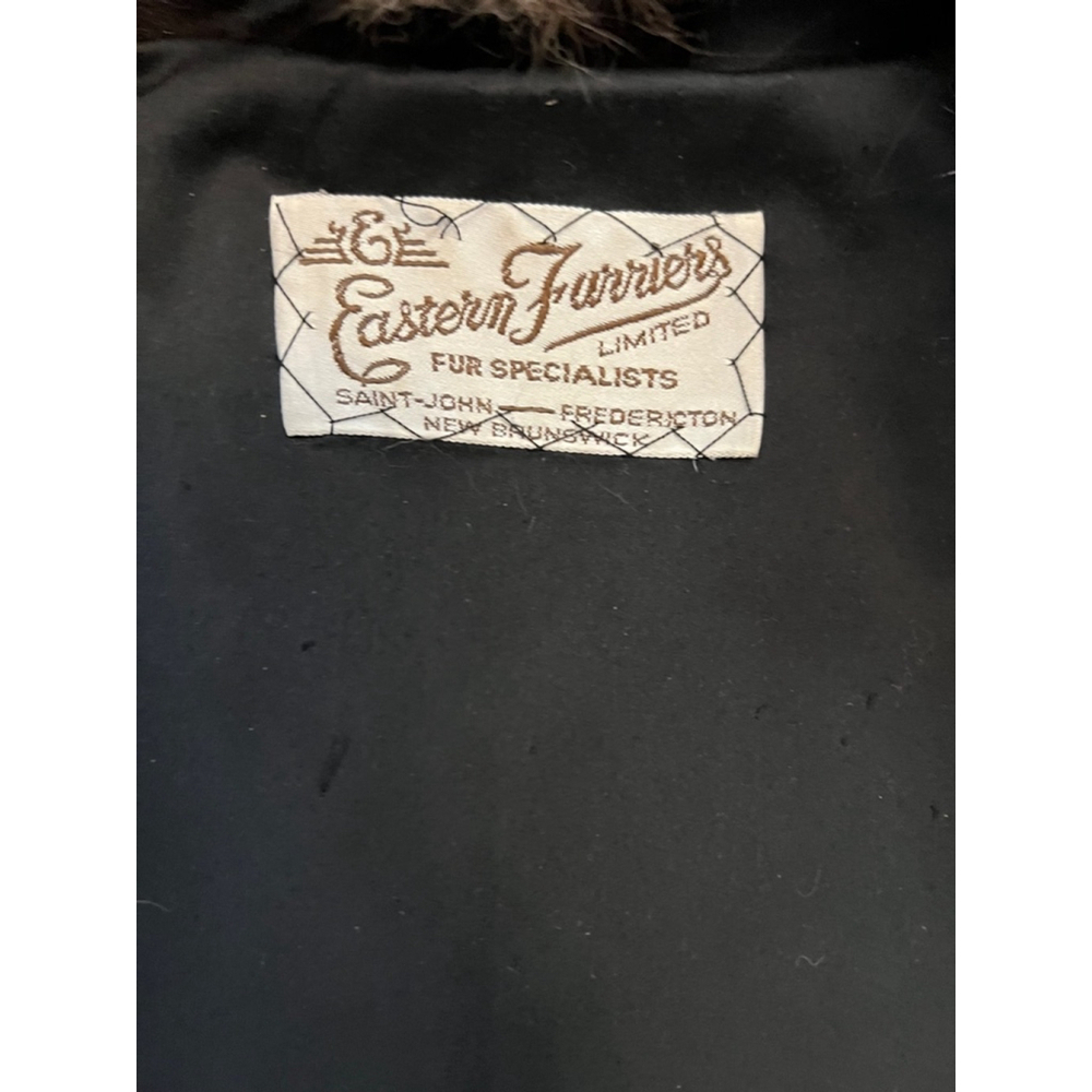 VINTAGE Mink Fur Brown Grey Trim Mid Length Heavy Coat Jacket L - Picture 9 of 10